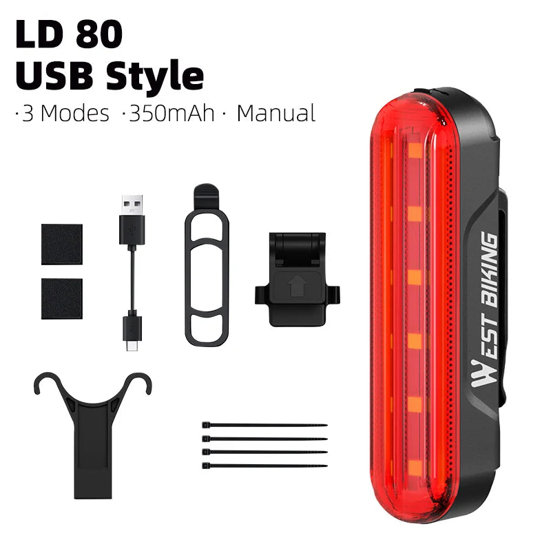 WEST BIKING LD80 Rear Bike Light – Laser & Smart Brake Sensor Options