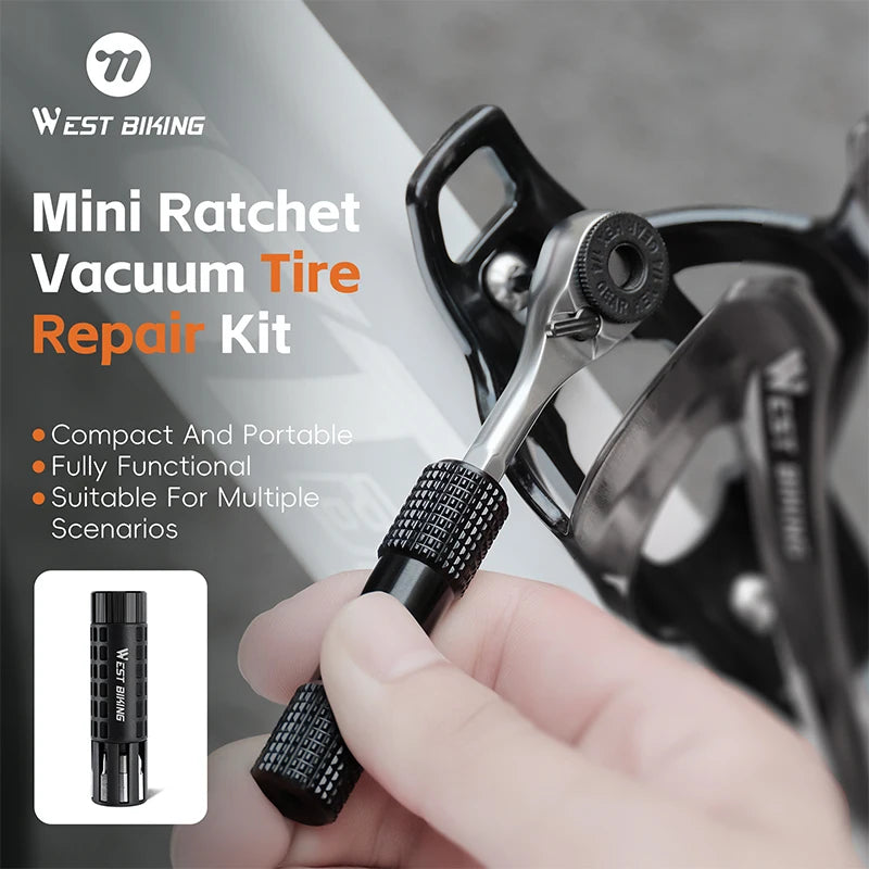 WEST BIKING Compact Ratchet & Tubeless Tyre Repair Kit