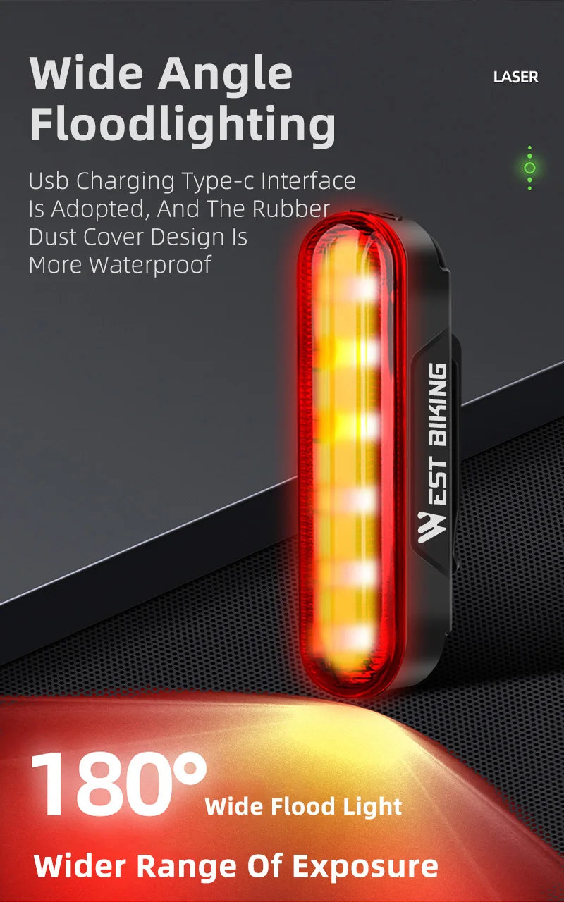 WEST BIKING LD80 Rear Bike Light – Laser & Smart Brake Sensor Options