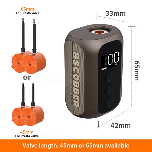 BSCOBBER A5 Mini Electric Bike Pump + 2 TPU Tubes – 100 PSI