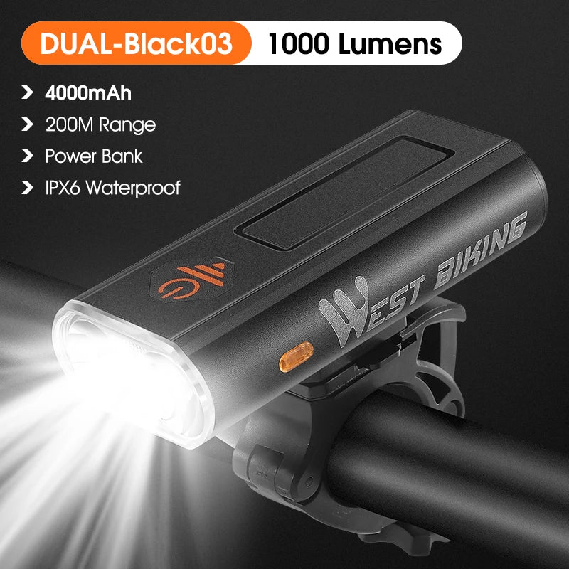 WEST BIKING Rechargeable LED Bike Front Light – 400 to 1600 Lumens