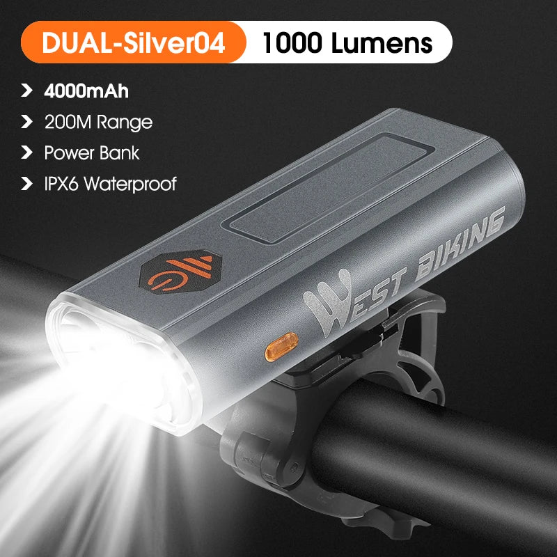 WEST BIKING Rechargeable LED Bike Front Light – 400 to 1600 Lumens