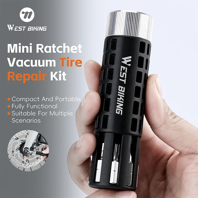 WEST BIKING Compact Ratchet & Tubeless Tyre Repair Kit