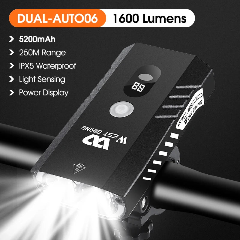 WEST BIKING Rechargeable LED Bike Front Light – 400 to 1600 Lumens