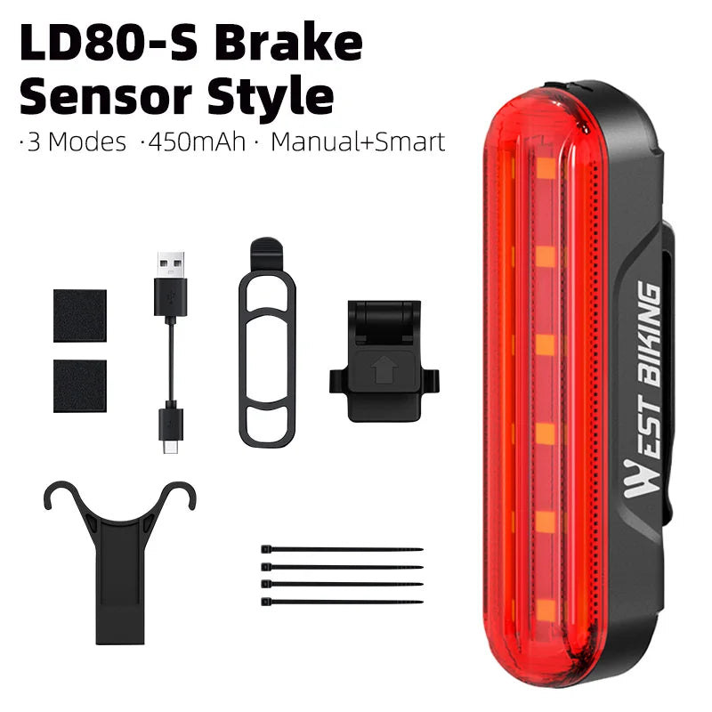 WEST BIKING LD80 Rear Bike Light – Laser & Smart Brake Sensor Options