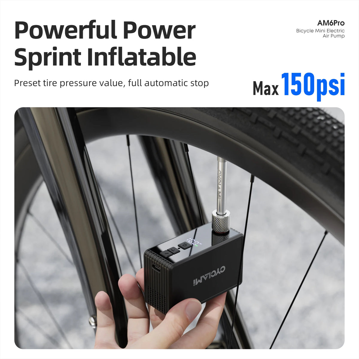 CYCLAMI AM6 Pro Mini Electric Bike Pump – 150 PSI