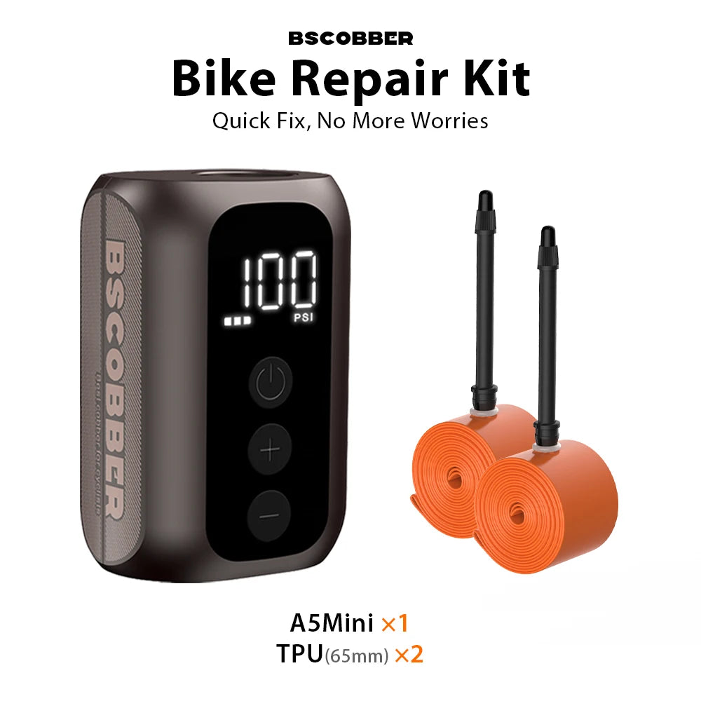 BSCOBBER A5 Mini Electric Bike Pump + 2 TPU Tubes – 100 PSI