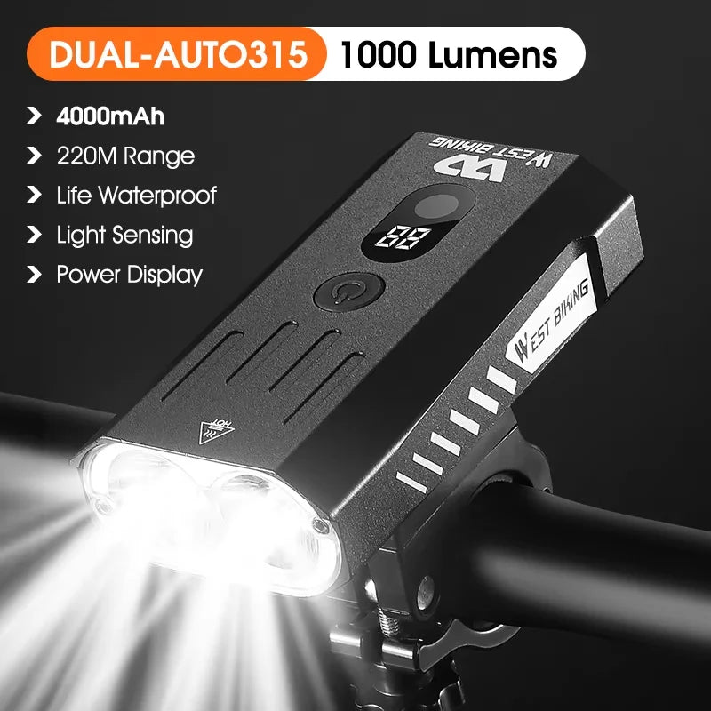 WEST BIKING Rechargeable LED Bike Front Light – 400 to 1600 Lumens