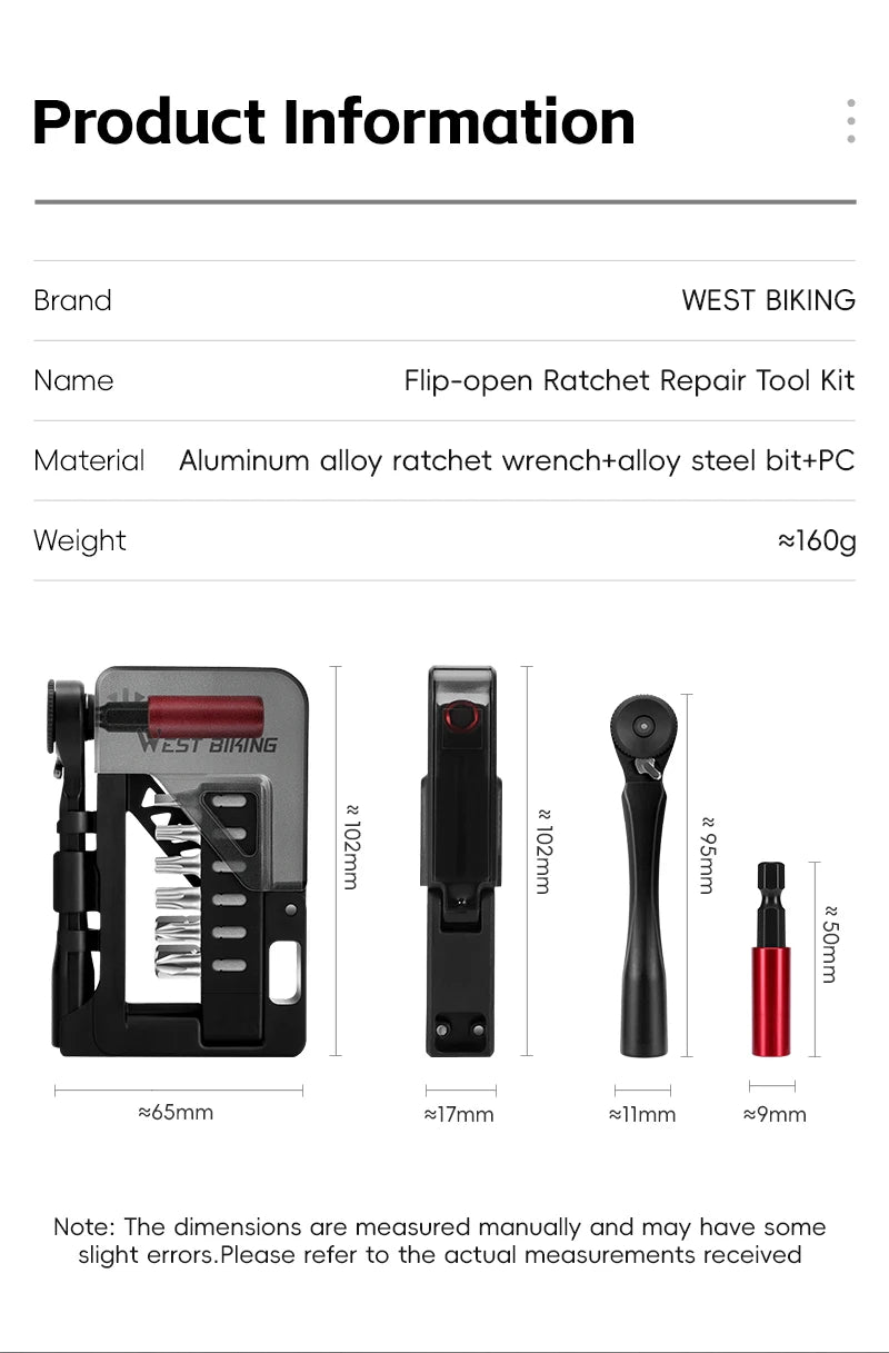 WEST BIKING Compact Bicycle Ratchet Tool Kit