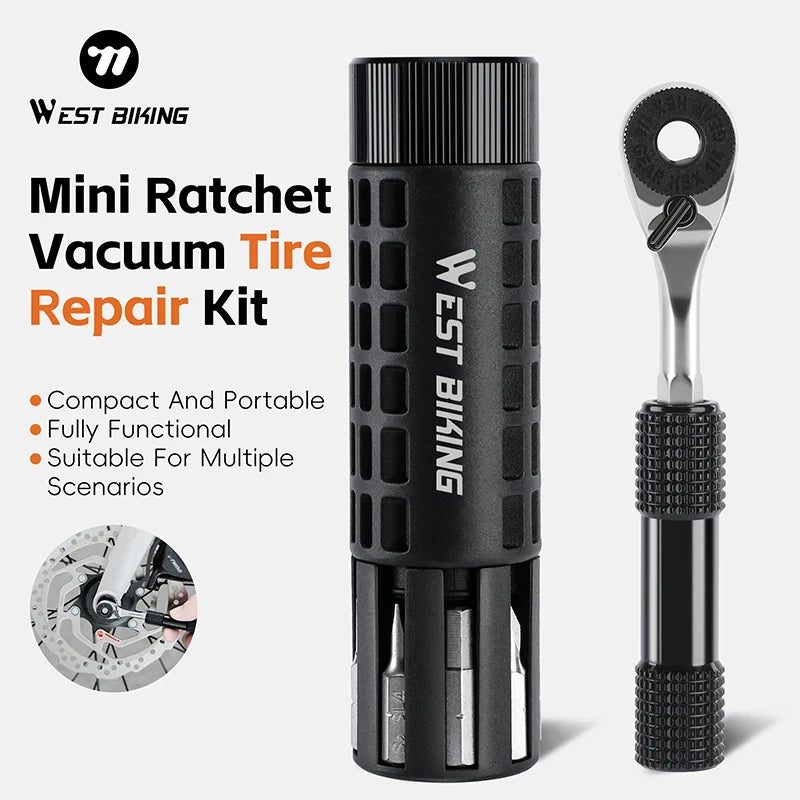WEST BIKING Compact Ratchet & Tubeless Tyre Repair Kit