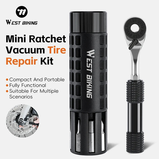 WEST BIKING Compact Ratchet & Tubeless Tyre Repair Kit