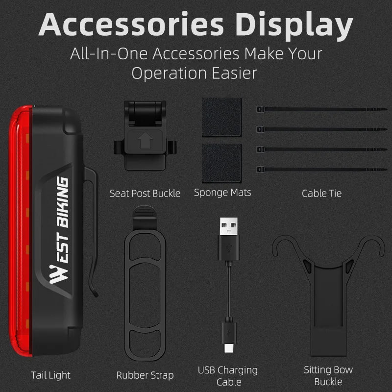 WEST BIKING LD80 Rear Bike Light – Laser & Smart Brake Sensor Options