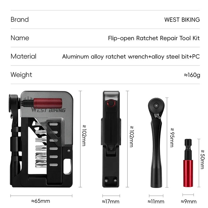 WEST BIKING Compact Bicycle Ratchet Tool Kit